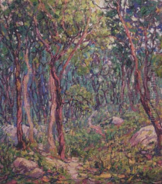 Wooded Forest Scene Oil Painting by Kathryn E. Bard Cherry