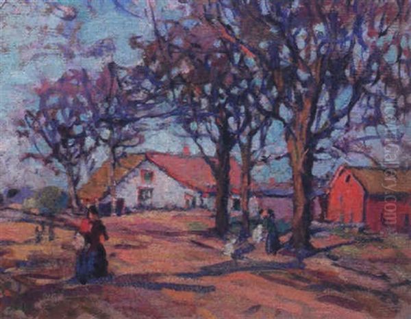 Landscape With House And Figures Oil Painting by Kathryn E. Bard Cherry