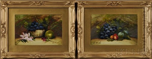 Pair Of Still Lifes With Fruit Oil Painting by Evelyn (nee Davy) Chester