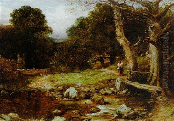 A Riverside Walk Oil Painting by George F. Chester