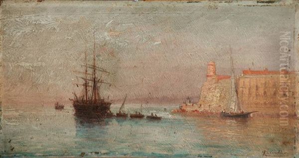 L'entree Du Port Oil Painting by Nicholas Chevalier