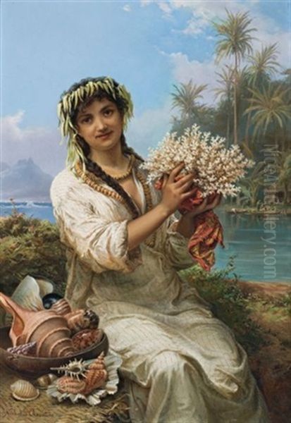 Will You Buy? (the Seashells (sic) Seller And As A Girl Of The Sea) Oil Painting by Nicholas Chevalier