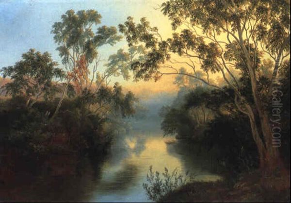 The Yarra River, Studley Park At Sunrise Oil Painting by Nicholas Chevalier