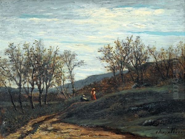 Herbstliche Landschaftspartie Mit Staffage Oil Painting by Henri Chevallier