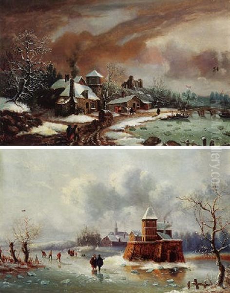 Scene D'hiver Oil Painting by Henri Chevallier