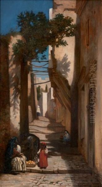 La Marchande D'oranges Dans Une Ruelle Au Maroc Oil Painting by Paul Chevandier de Valdrome