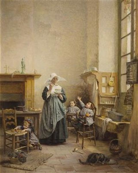 Die Kinderfutterung Im Kloster Oil Painting by Vincent Jean Baptiste Chevilliard