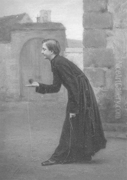 Priest With A Spinning Top Oil Painting by Vincent Jean Baptiste Chevilliard