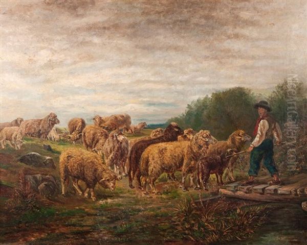 Berger Et Son Troupeau Oil Painting by Luigi Chialiva