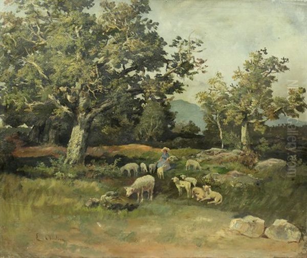 Bergere Et Son Troupeau Dans Un Paysage Montagneux Oil Painting by Luigi Chialiva