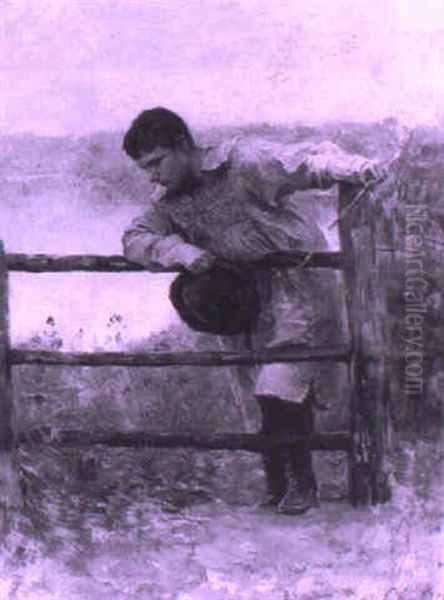 Young Man Leaning On A Fence Oil Painting by Luigi Chialiva