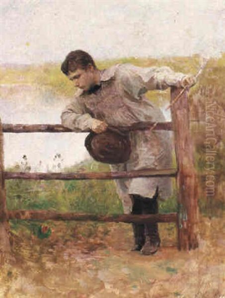 Young Man Leaning On A Fence by Luigi Chialiva