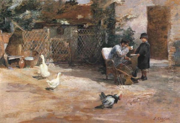 Farm Courtyard Oil Painting by Luigi Chialiva