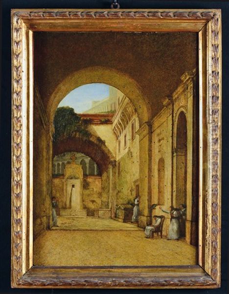 Interno Del Convento Delle Monache Di Santa Caterina A Bologna Oil Painting by Vincenzo Chialli