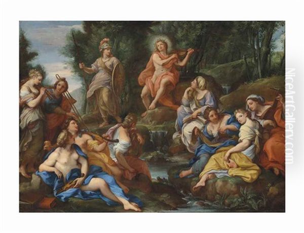 Apollo And The Muses Oil Painting by Giuseppe Bartolomeo Chiari