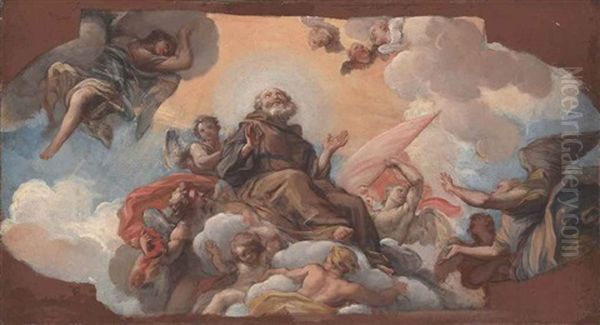 The Glory Of Saint Francis Of Paola - A Modello Oil Painting by Giuseppe Bartolomeo Chiari