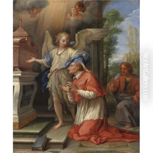 San Carlo Borromeo In Preghiera Oil Painting by Giuseppe Bartolomeo Chiari