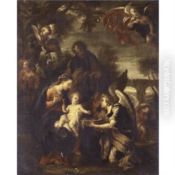 The Rest On The Flight Into Eygpt, With Angels Oil Painting by Giuseppe Bartolomeo Chiari