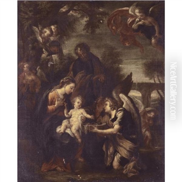 The Rest On The Flight, With Angels Oil Painting by Giuseppe Bartolomeo Chiari