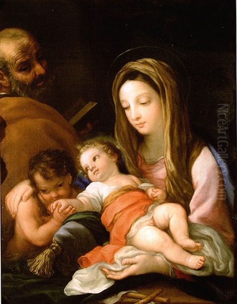 The Holy Family With The Infant Saint John The Baptist Oil Painting by Giuseppe Bartolomeo Chiari