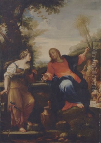 Christ And The Woman Of Samaria Oil Painting by Giuseppe Bartolomeo Chiari