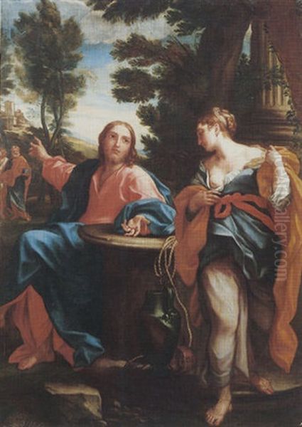 Christ And The Woman Of Samaria Oil Painting by Giuseppe Bartolomeo Chiari