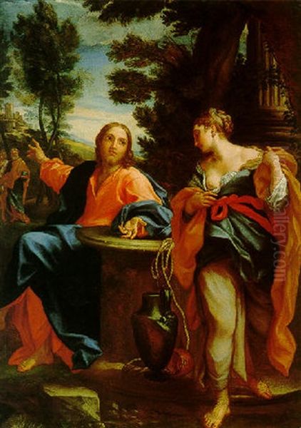 Christ And The Woman Of Samaria Oil Painting by Giuseppe Bartolomeo Chiari