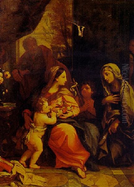 Holy Family With The Infant Saint John The Baptist And Elizabeth Oil Painting by Giuseppe Bartolomeo Chiari