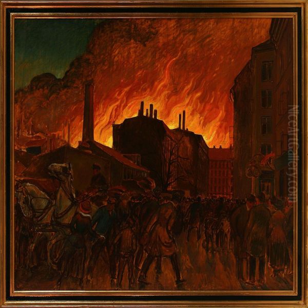 Copenhagen Burning Oil Painting by Valdemar Andersen