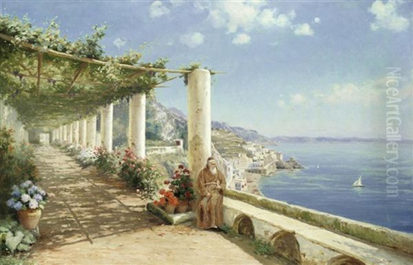 Monastery Overlooking The Amalfi Coast Oil Painting by Giuseppe Chiarolanza