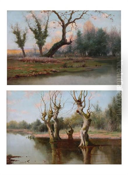 Paysage Anime De Paysans (pair) Oil Painting by Giuseppe Chiarolanza