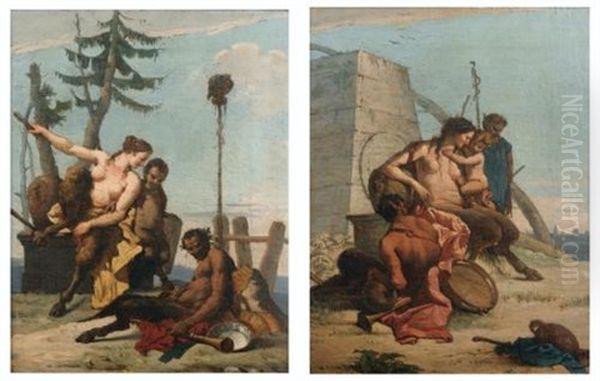 Faunes Et Satyres (pair) Oil Painting by Francesco Chiarottini