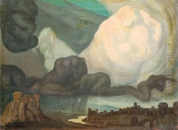 Ciudad Amurallada Oil Painting by Eduardo Chicharro Aguera