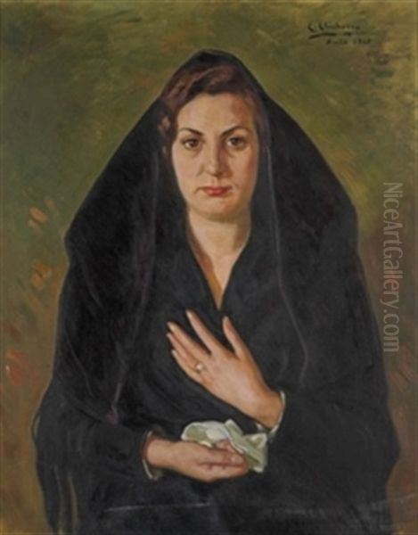 Retrato De Dama Con Mantilla Oil Painting by Eduardo Chicharro Aguera