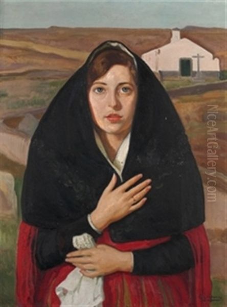 Joven Ante La Ermita Oil Painting by Eduardo Chicharro Aguera