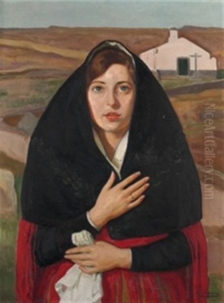 Joven Ante La Iglesia Oil Painting by Eduardo Chicharro Aguera