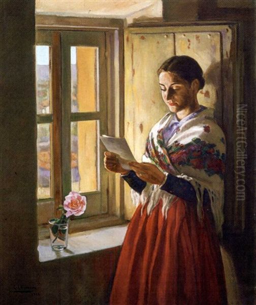 Mujer En La Ventana Oil Painting by Eduardo Chicharro Aguera