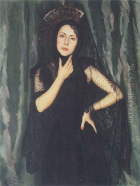 Portrait Of A Lady Oil Painting by Eduardo Chicharro Aguera