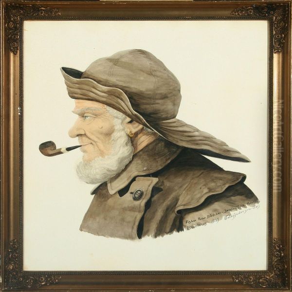 Portrait Of The Fisherman Bodcher Peder Jensen Oil Painting by Valdemar Andersen