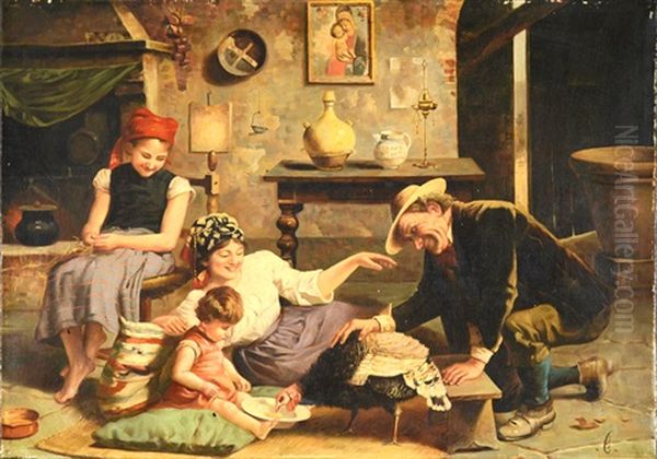 Family Scene Oil Painting by Gaetano Chierici