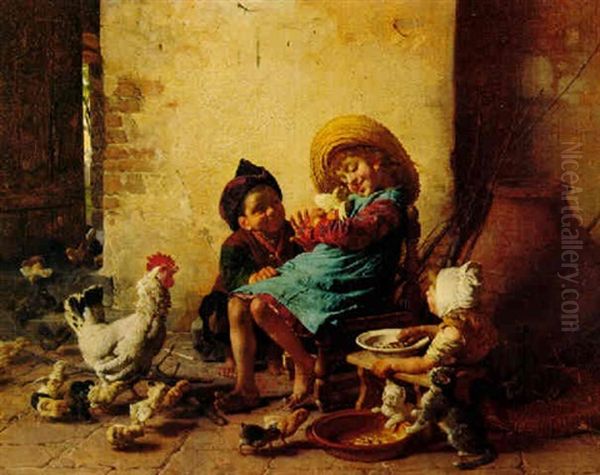 Teasing The Hen Oil Painting by Gaetano Chierici