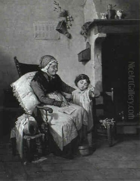 Grandmother And Grandchild Oil Painting by Gaetano Chierici