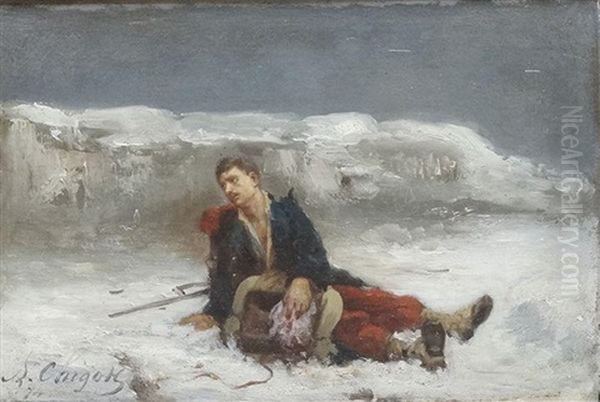 Soldat Francais Blesse Dans La Neige Oil Painting by Alphonse Chigot