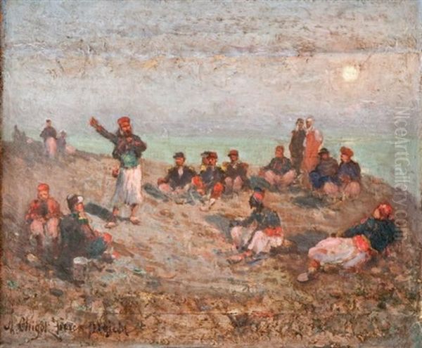 Campement De Zouaves (+ Sketch, Verso) Oil Painting by Alphonse Chigot