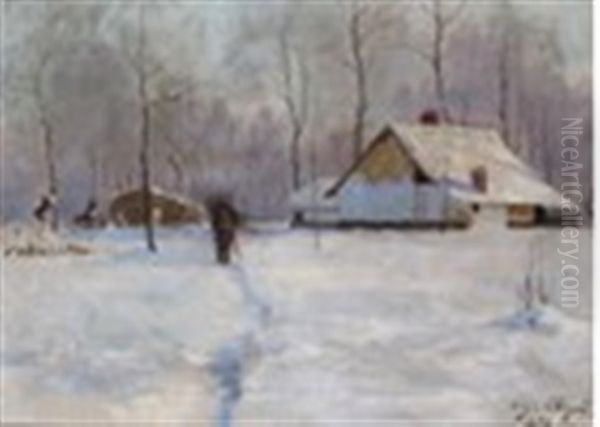 Gathering Wood In The Snow Oil Painting by Eugene Chigot