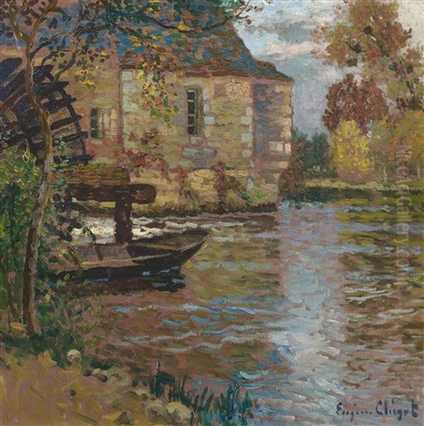 Hauser Am Wasser Oil Painting by Eugene Chigot