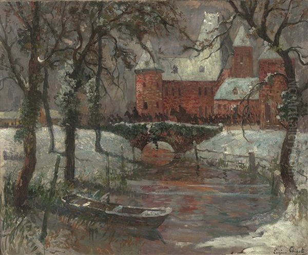 Chateau Sous La Neige Oil Painting by Eugene Chigot