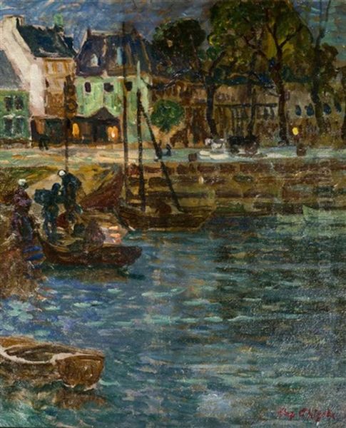 Port Anime En Bretagne, La Nuit Oil Painting by Eugene Chigot