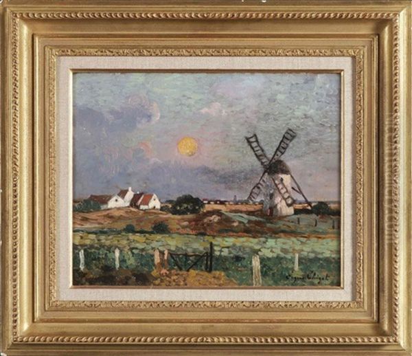 Bretonische Landschaft Mit Windmuhle Oil Painting by Eugene Chigot