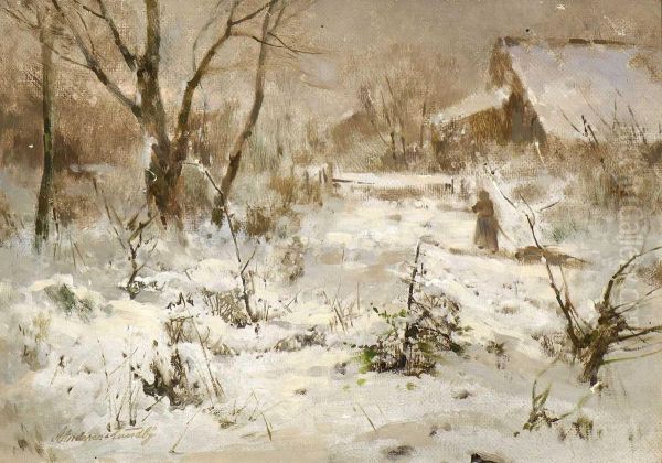 Winterlandschaft Oil Painting by A. Andersen-Lundby